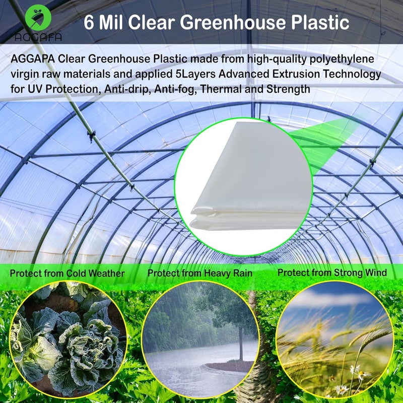 AGGAFA 6 mil (12ft x 25ft) 100% Virgin Material. 5Layers Advanced Extrusion Technology for UV Protection, Anti-drip, Anti-Fog, Thermal and Strength. 4Years Lifetime UV Resistant Greenhouse Plastic - Image 5